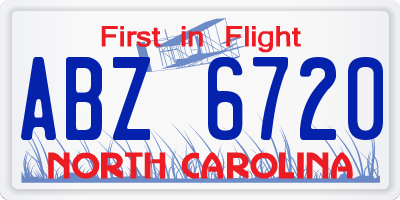 NC license plate ABZ6720