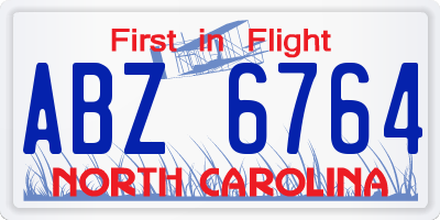 NC license plate ABZ6764