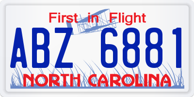 NC license plate ABZ6881