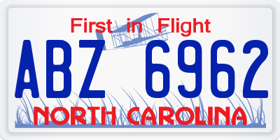 NC license plate ABZ6962