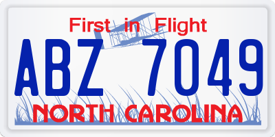 NC license plate ABZ7049