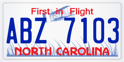 NC license plate ABZ7103