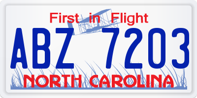 NC license plate ABZ7203
