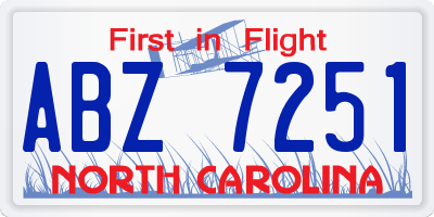 NC license plate ABZ7251