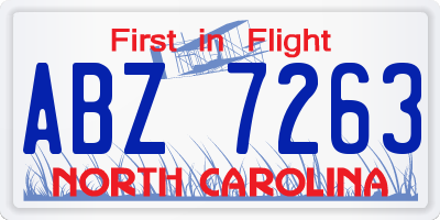 NC license plate ABZ7263