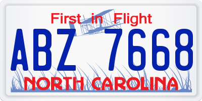NC license plate ABZ7668