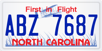 NC license plate ABZ7687