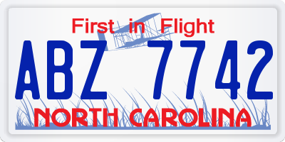 NC license plate ABZ7742