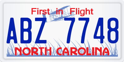 NC license plate ABZ7748