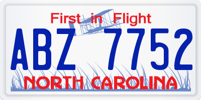 NC license plate ABZ7752