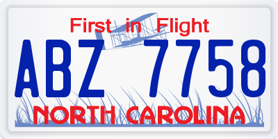 NC license plate ABZ7758