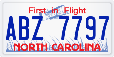 NC license plate ABZ7797