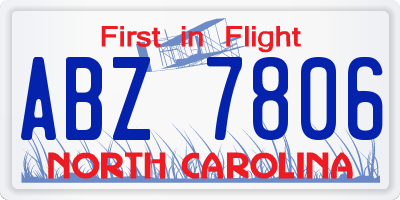 NC license plate ABZ7806