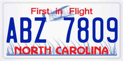 NC license plate ABZ7809