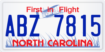 NC license plate ABZ7815