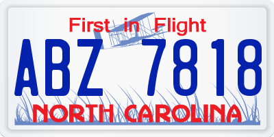 NC license plate ABZ7818