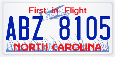 NC license plate ABZ8105