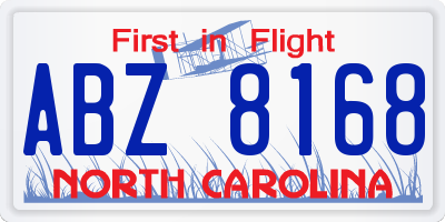 NC license plate ABZ8168