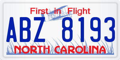NC license plate ABZ8193