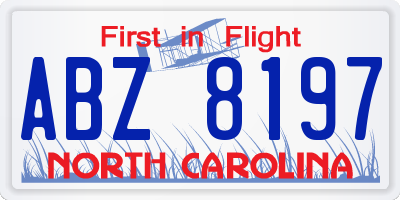 NC license plate ABZ8197