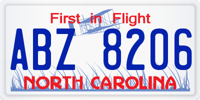 NC license plate ABZ8206