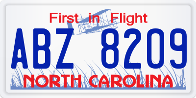 NC license plate ABZ8209