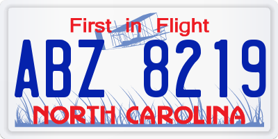 NC license plate ABZ8219