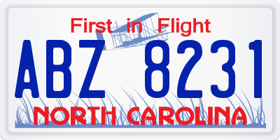 NC license plate ABZ8231