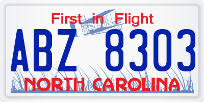 NC license plate ABZ8303