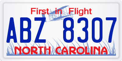 NC license plate ABZ8307