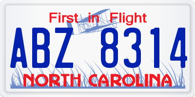 NC license plate ABZ8314