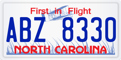 NC license plate ABZ8330