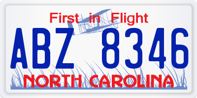 NC license plate ABZ8346