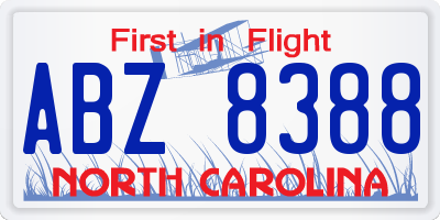 NC license plate ABZ8388