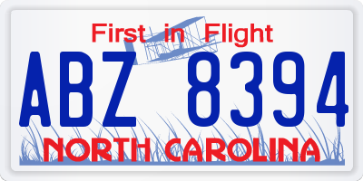 NC license plate ABZ8394