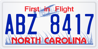 NC license plate ABZ8417