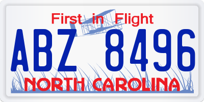 NC license plate ABZ8496