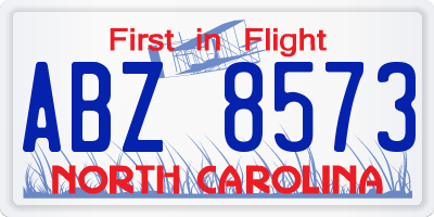 NC license plate ABZ8573