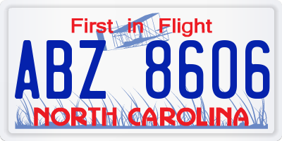 NC license plate ABZ8606