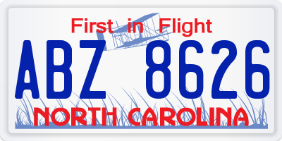 NC license plate ABZ8626