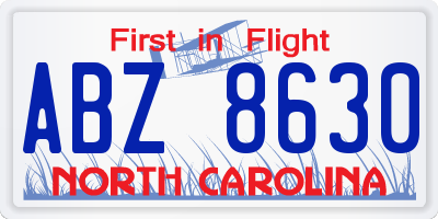 NC license plate ABZ8630