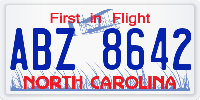 NC license plate ABZ8642