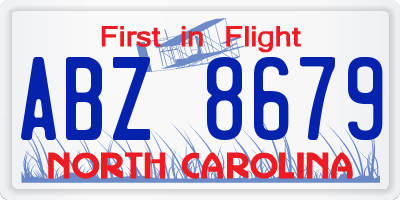 NC license plate ABZ8679