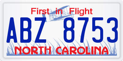 NC license plate ABZ8753