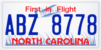 NC license plate ABZ8778