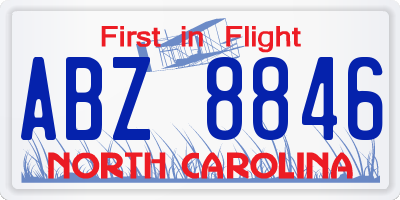 NC license plate ABZ8846