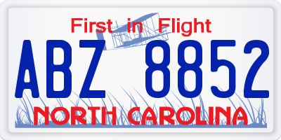 NC license plate ABZ8852