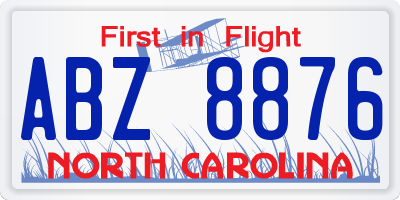 NC license plate ABZ8876