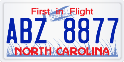 NC license plate ABZ8877