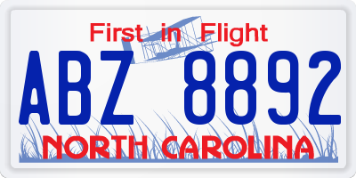 NC license plate ABZ8892